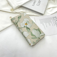 Women's PU Embroidered Floral Long Wallet