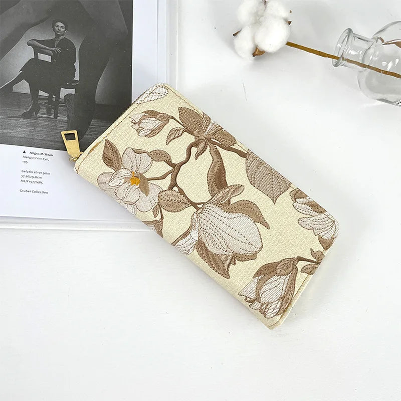 Women's PU Embroidered Floral Long Wallet