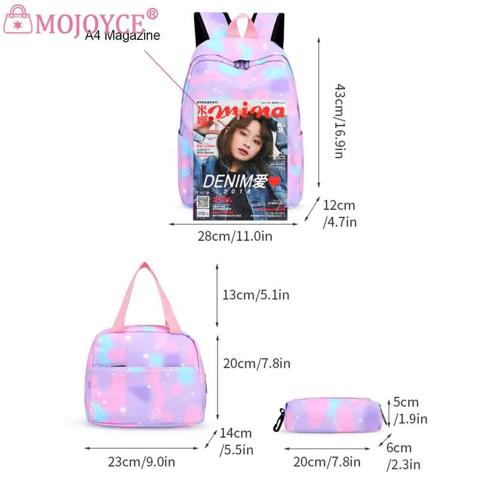3pcs/set Nylon School Knapsack Gradient Casual Daypack Large Capacity Women