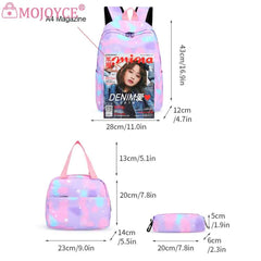 3pcs/set Nylon School Knapsack Gradient Casual Daypack Large Capacity Women