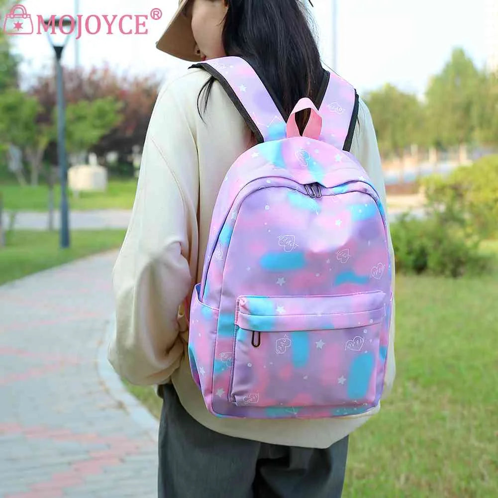 3pcs/set Nylon School Knapsack Gradient Casual Daypack Large Capacity Women
