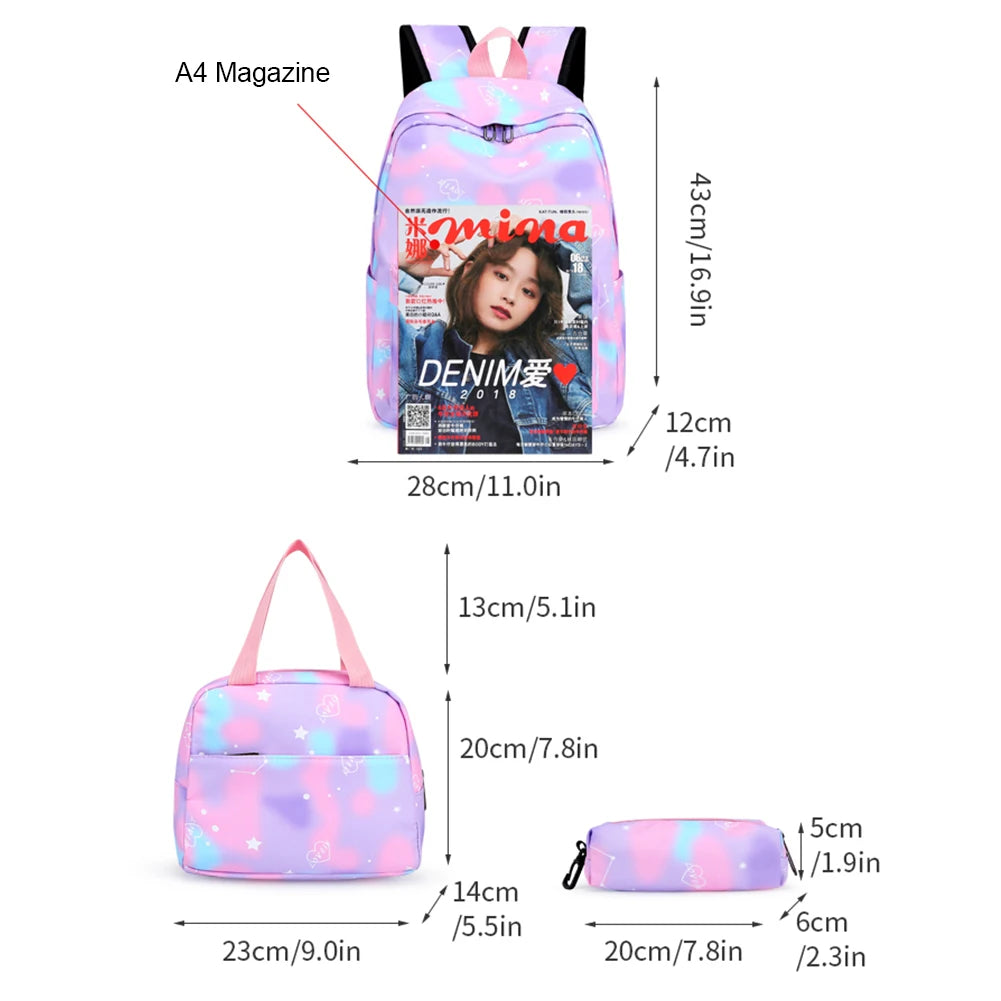 3pcs/set Women Nylon Backpack Large Capacity School Knapsack Gradient Gift