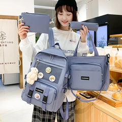Canvas Student School Bag Multi-pocket Laptop Backpack