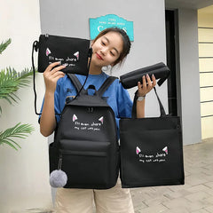 4-Piece Canvas Schoolbags for Teenage Girls Female Shoulder Bags Backpack Women