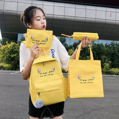 4-Piece Canvas Schoolbags for Teenage Girls Female Shoulder Bags Backpack Women
