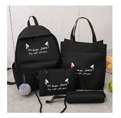 4-Piece Canvas Schoolbags for Teenage Girls Female Shoulder Bags Backpack Women