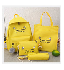 4-Piece Canvas Schoolbags for Teenage Girls Female Shoulder Bags Backpack Women