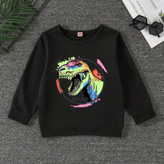 Dinosaur Print Boys Casual Pullover Sweatshirt Long Sleeve Crew Neck Tops