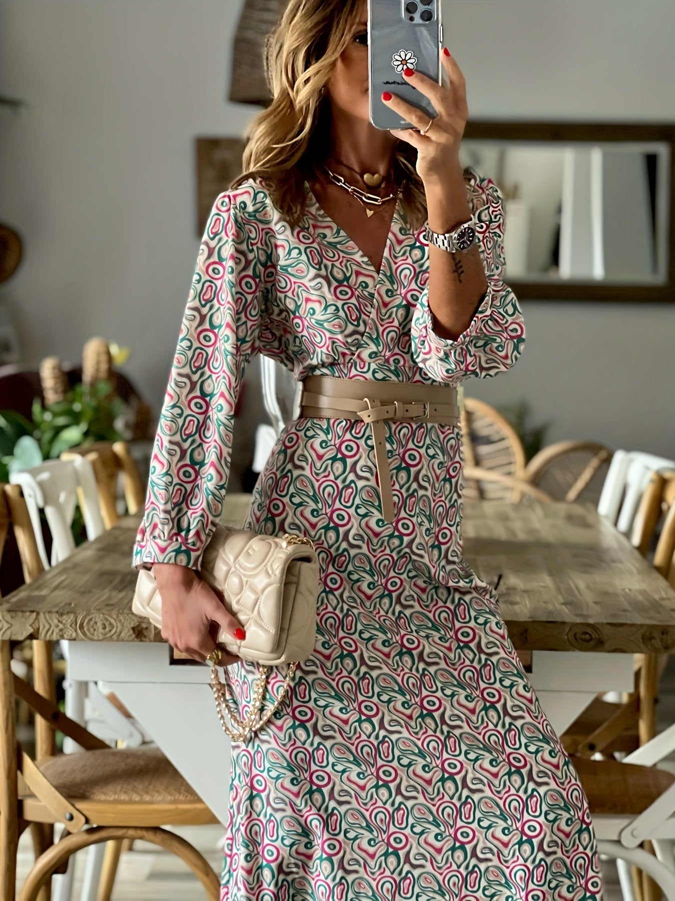  Boho Dress Lantern Sleeve Maxi Dress