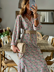  Boho Dress Lantern Sleeve Maxi Dress