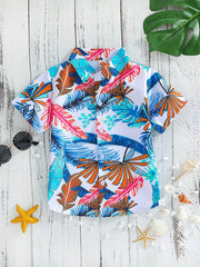 Boys Leaves Print Short Sleeves Shirt Hawaiian Style For Vacation Beach