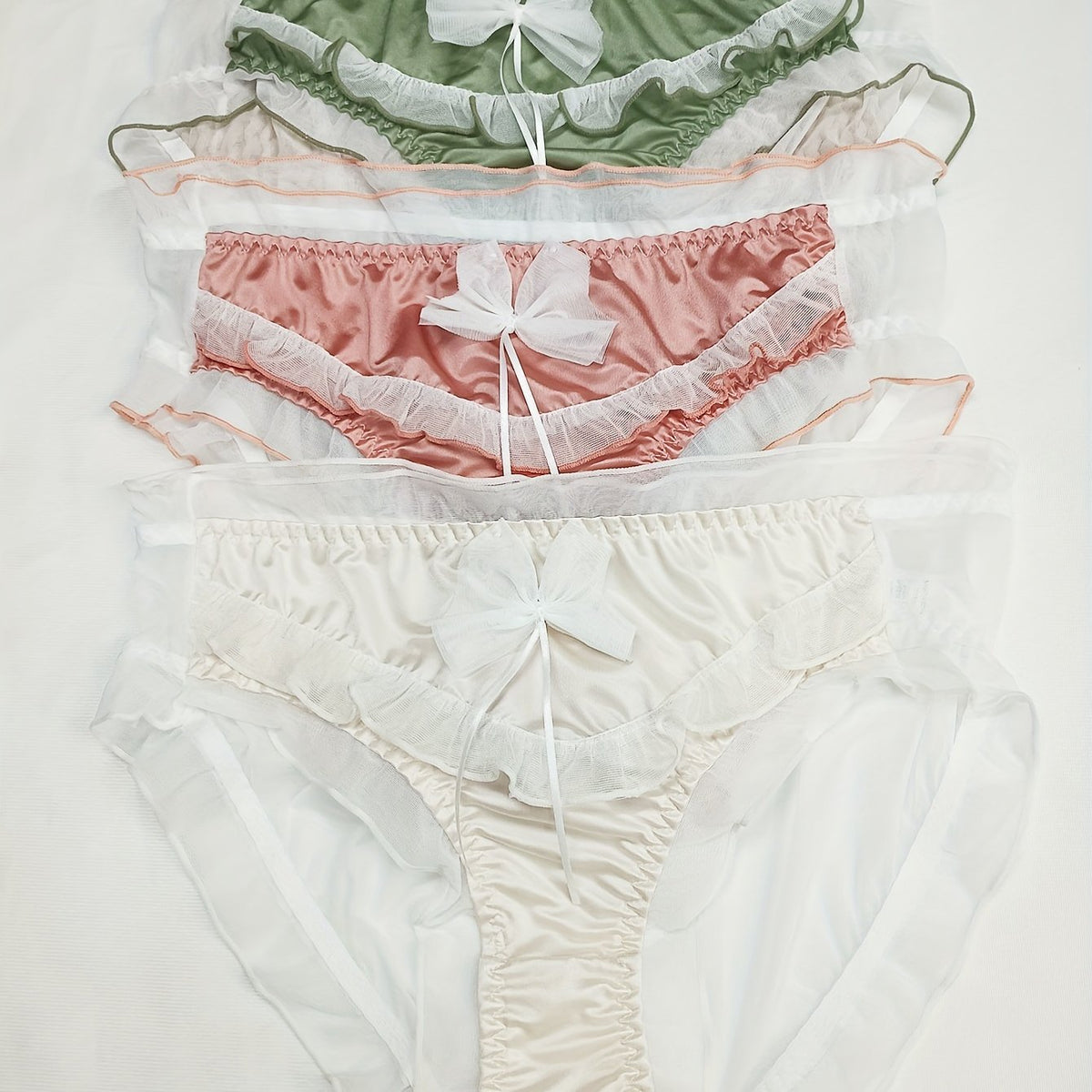 3pcs Mesh Stitching Bow Briefs Comfy & Breathable Underwear