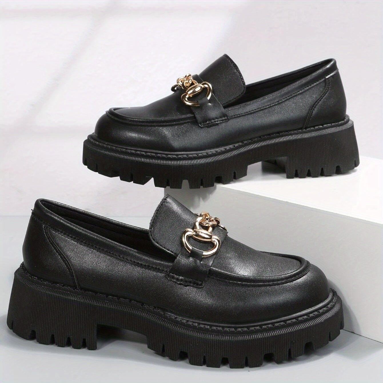 British Style Chain Decor Loafers Slip On Shoes
