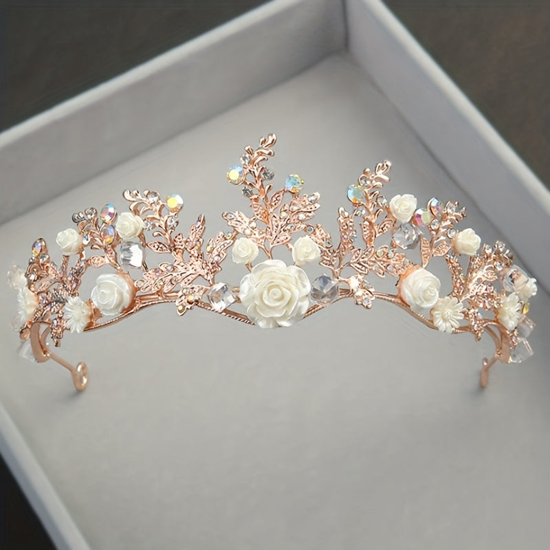 Crystal Floral Headband Princess Crown Hair Accessories for Women
