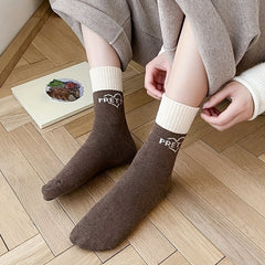 5 Pairs Letter Print Warm Mid Tube Socks Women's Stockings Hosiery