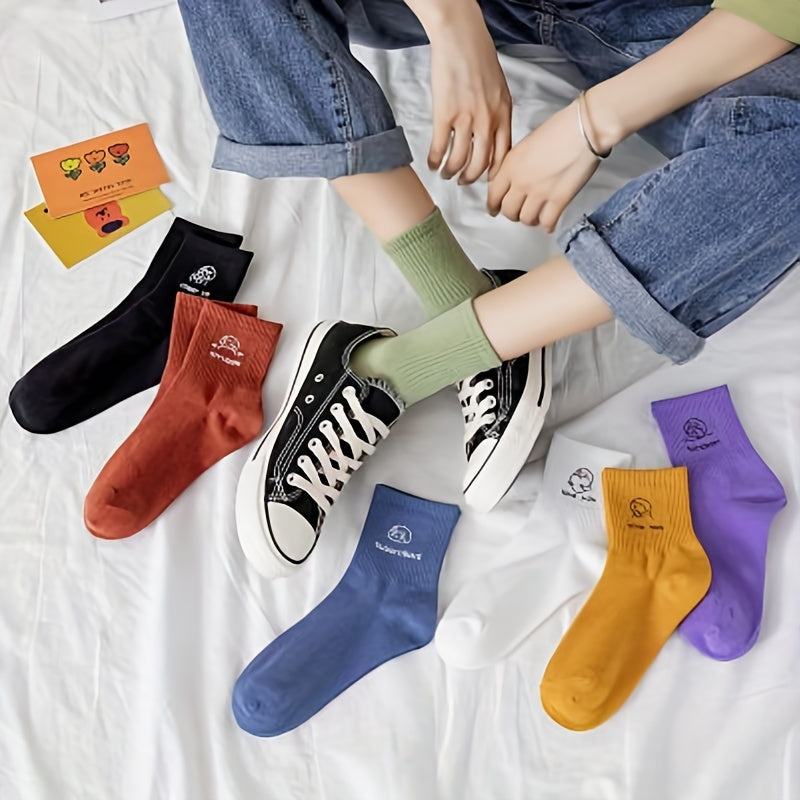 7 Pairs Cartoon Pattern Socks Comfy & Mid Tube Women Stockings