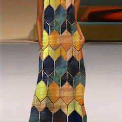  Geometric Print Tank Dress with Pockets