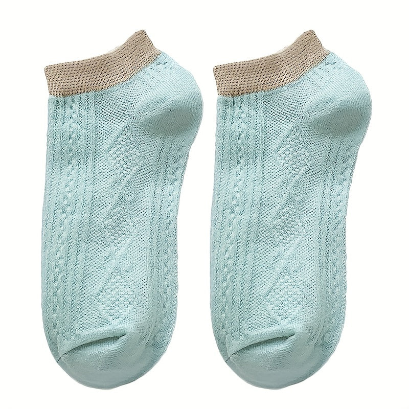 10 Pairs Ribbed Ankle Socks Comfy Breathable All-match Women's Stockings