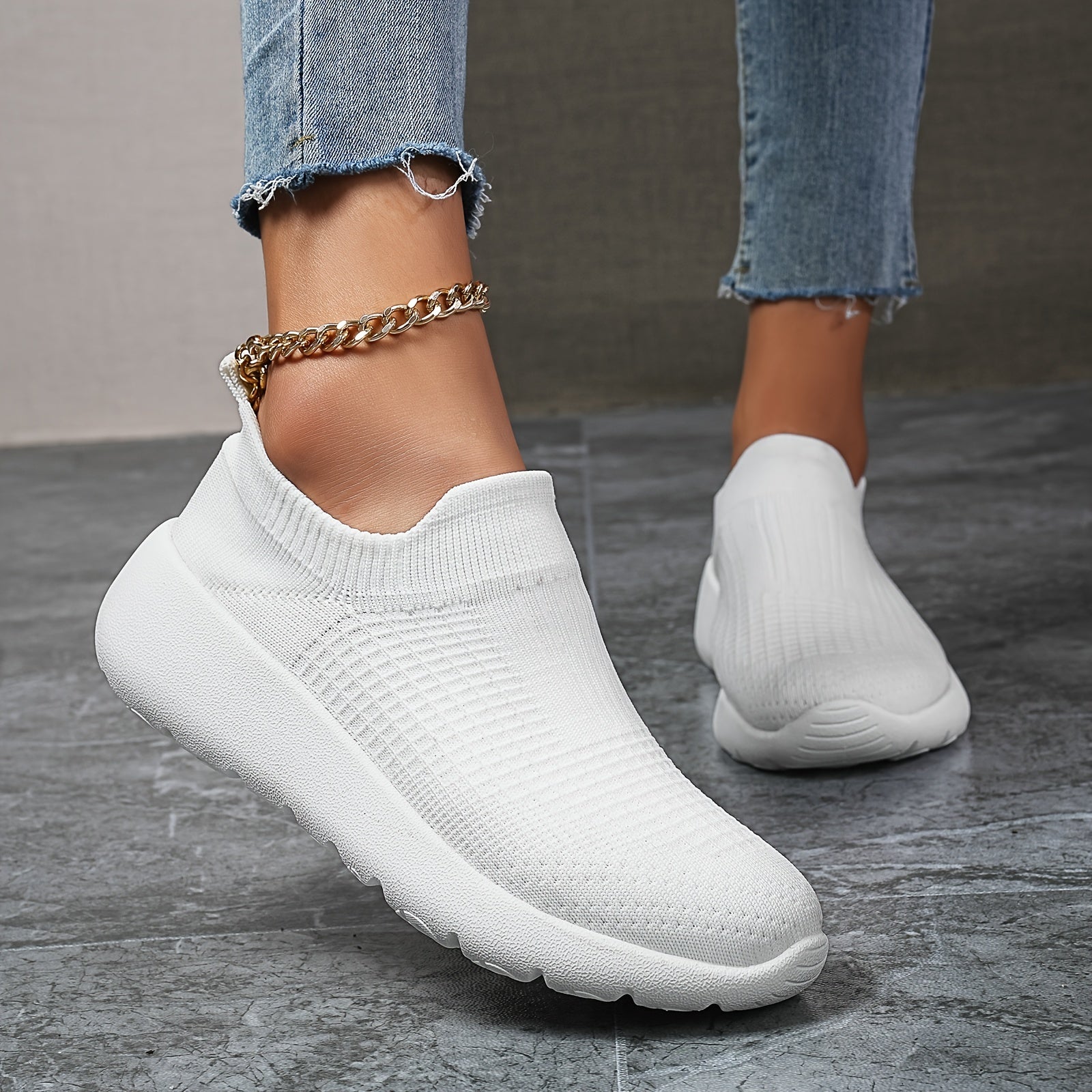 Knit Slip On Sneakers Breathable Walking Shoes