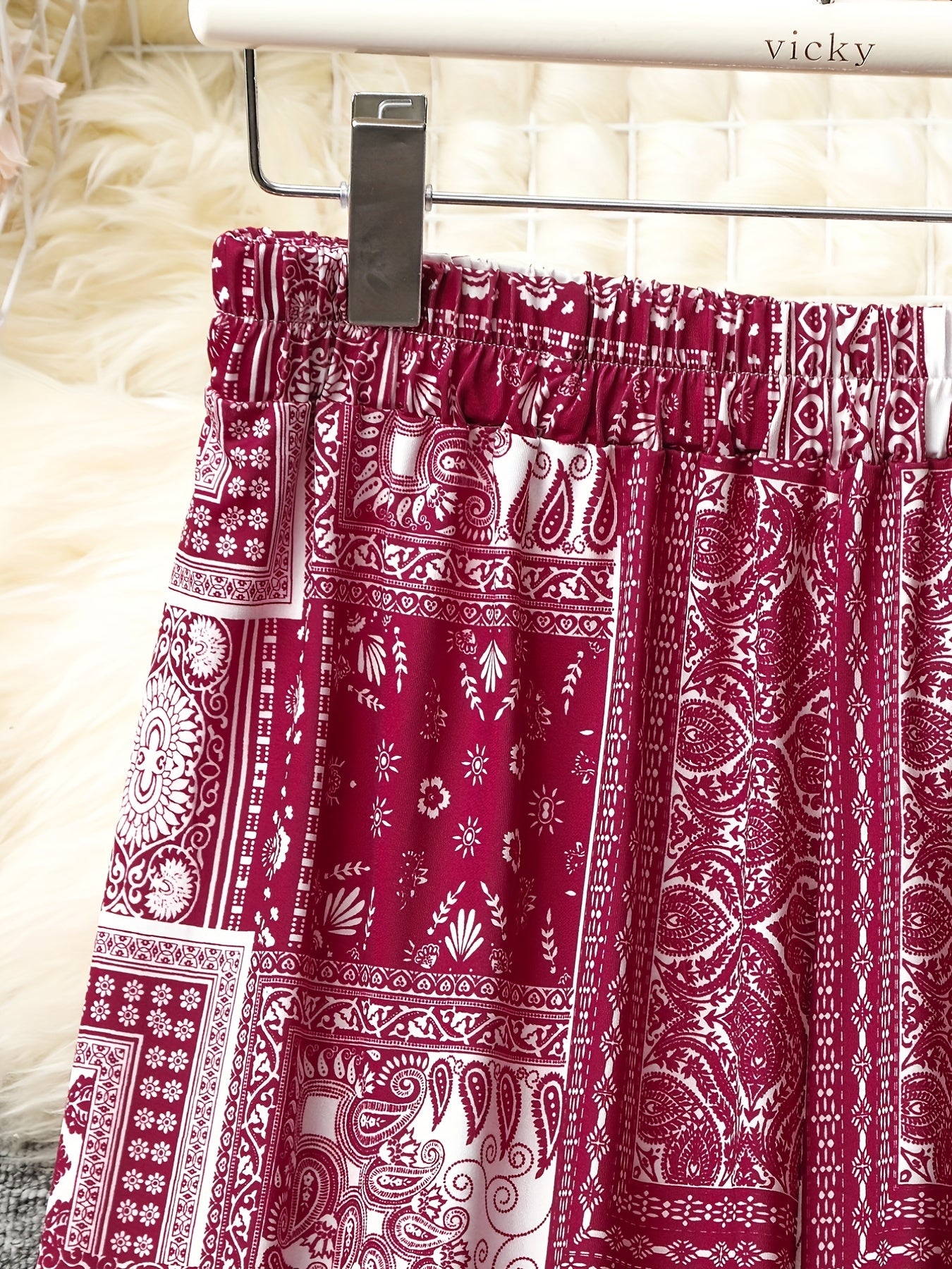 Random Print High Rise Plus Size Casual Pants