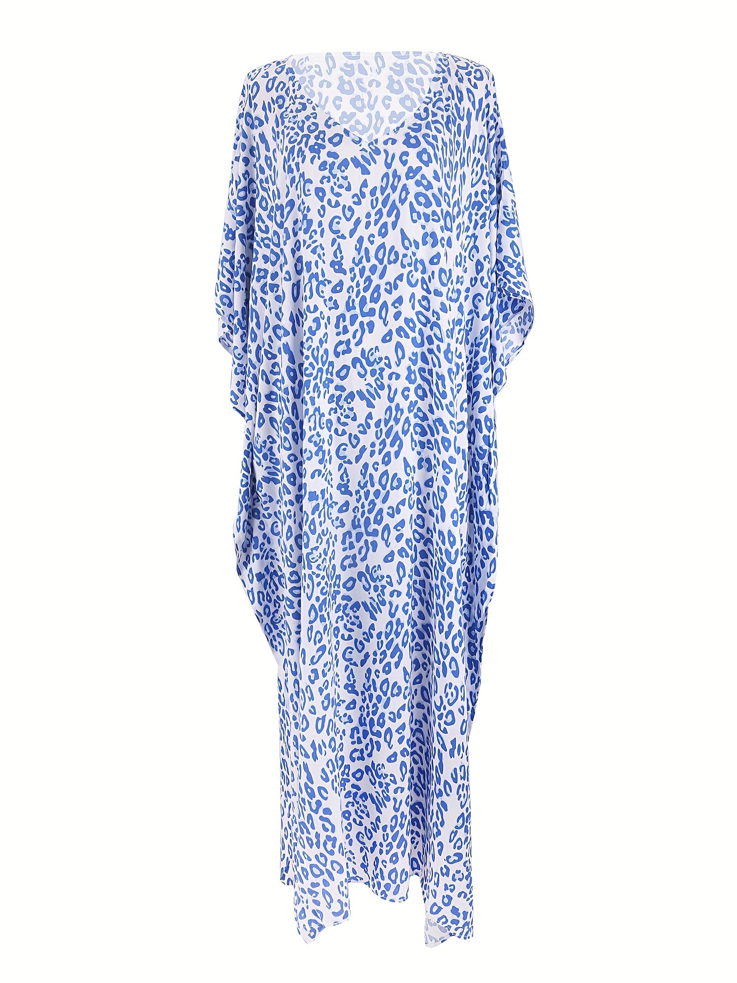  Leopard Print V Neck Maxi Beach Cover Up