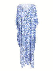  Leopard Print V Neck Maxi Beach Cover Up