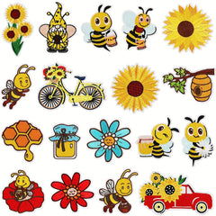 8pcs Cartoon Bee Sunflower Embroidered Patches Iron On Sew On Applique Patch DIY