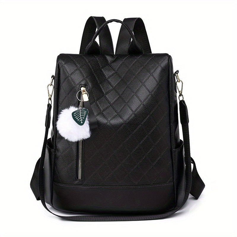Rhombus Embossed Backpack Purse Anti-theft School Bag