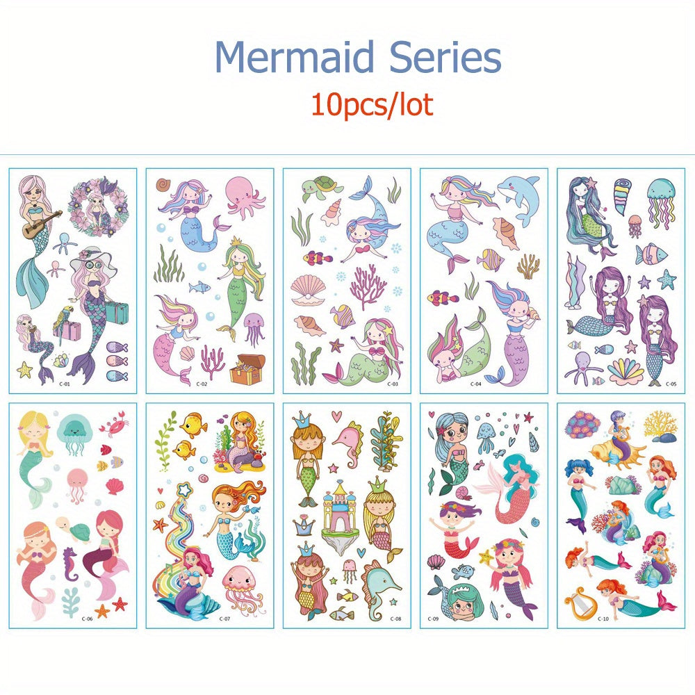 10pcs Unicorn Mermaid Dinosaur Temporary Tattoo Sticker