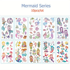 10pcs Unicorn Mermaid Dinosaur Temporary Tattoo Sticker