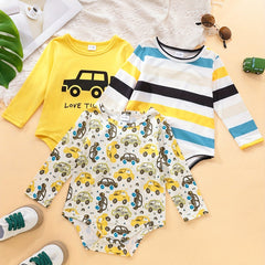 Boys' Triangle Jumpsuits Car Letter Print Rompers 3pcs Set