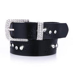 Geometric Hollow Rhinestone Leather Belt