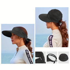 Zipper Visor Hat Solid Ponytail Sun Hat Lightweight Golf Baseball