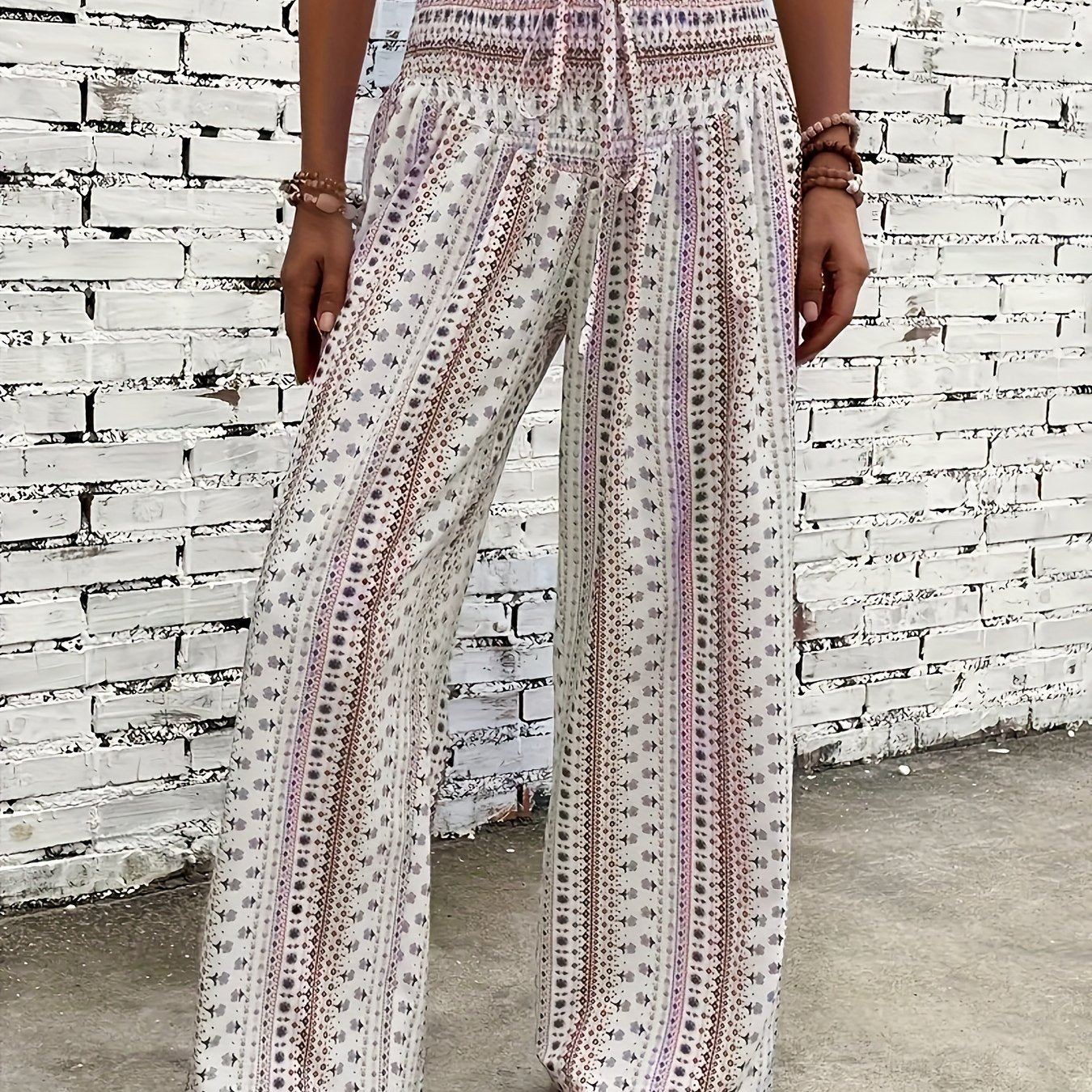Geo Striped Print High Waist Loose Trousers