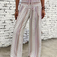 Geo Striped Print High Waist Loose Trousers