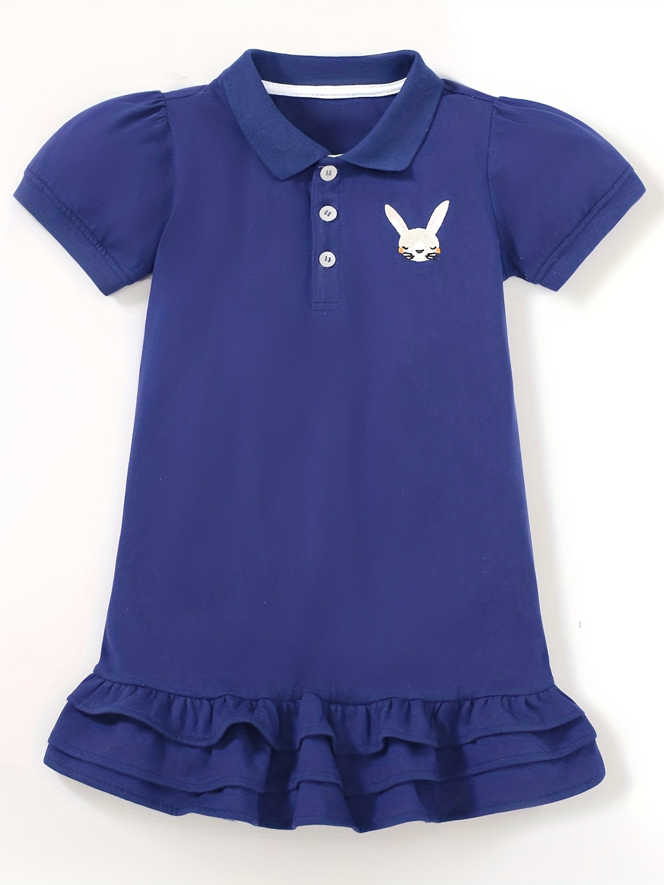 Girls Rabbit Graphic Ruffled POLO Dress For Summer Holiday Party