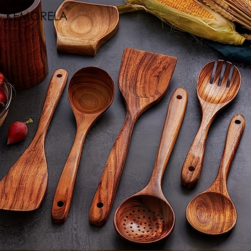 14pcs Wooden Cooking Utensils Set Nonstick Spoons Healthy Kitchen