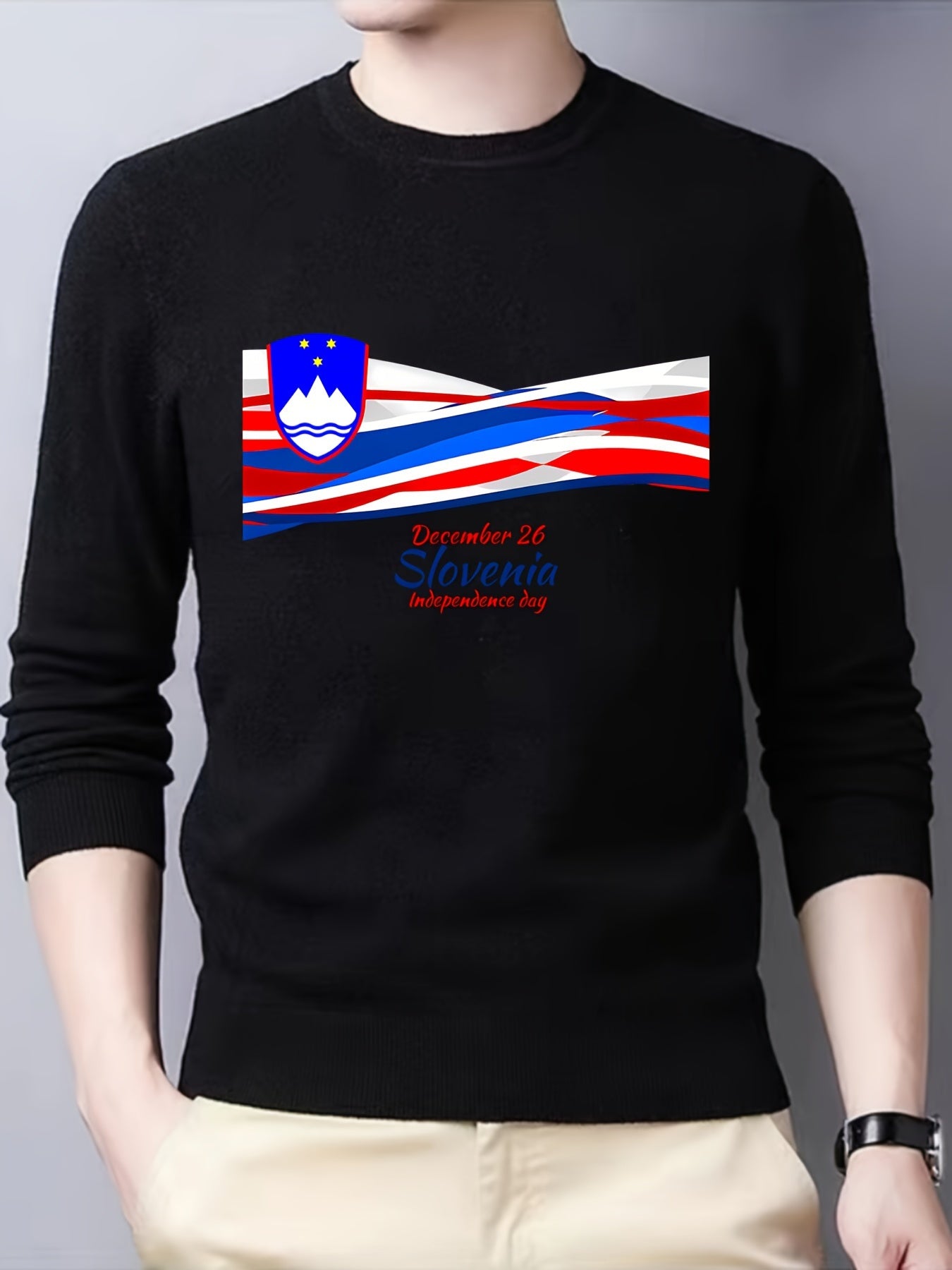 Slovenian Flag Men's Long Sleeve Knitted Sweater