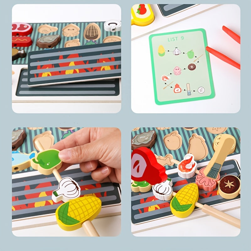 Wooden BBQ Playset for Kids Pretend Cooking & Grilling Game