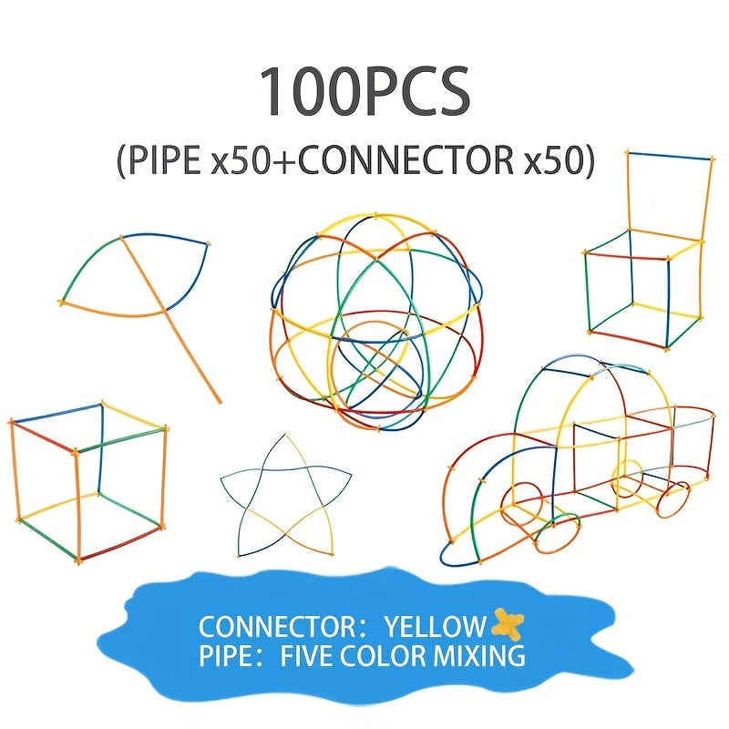 100pcs Straw Building Toys Splicing Building 4D Holiday Homemade Mixed Colors