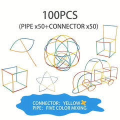 100pcs Straw Building Toys Splicing Building 4D Holiday Homemade Mixed Colors