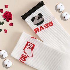 2 Pairs Letter Print Socks Soft & Breathable Mid Tube Stockings