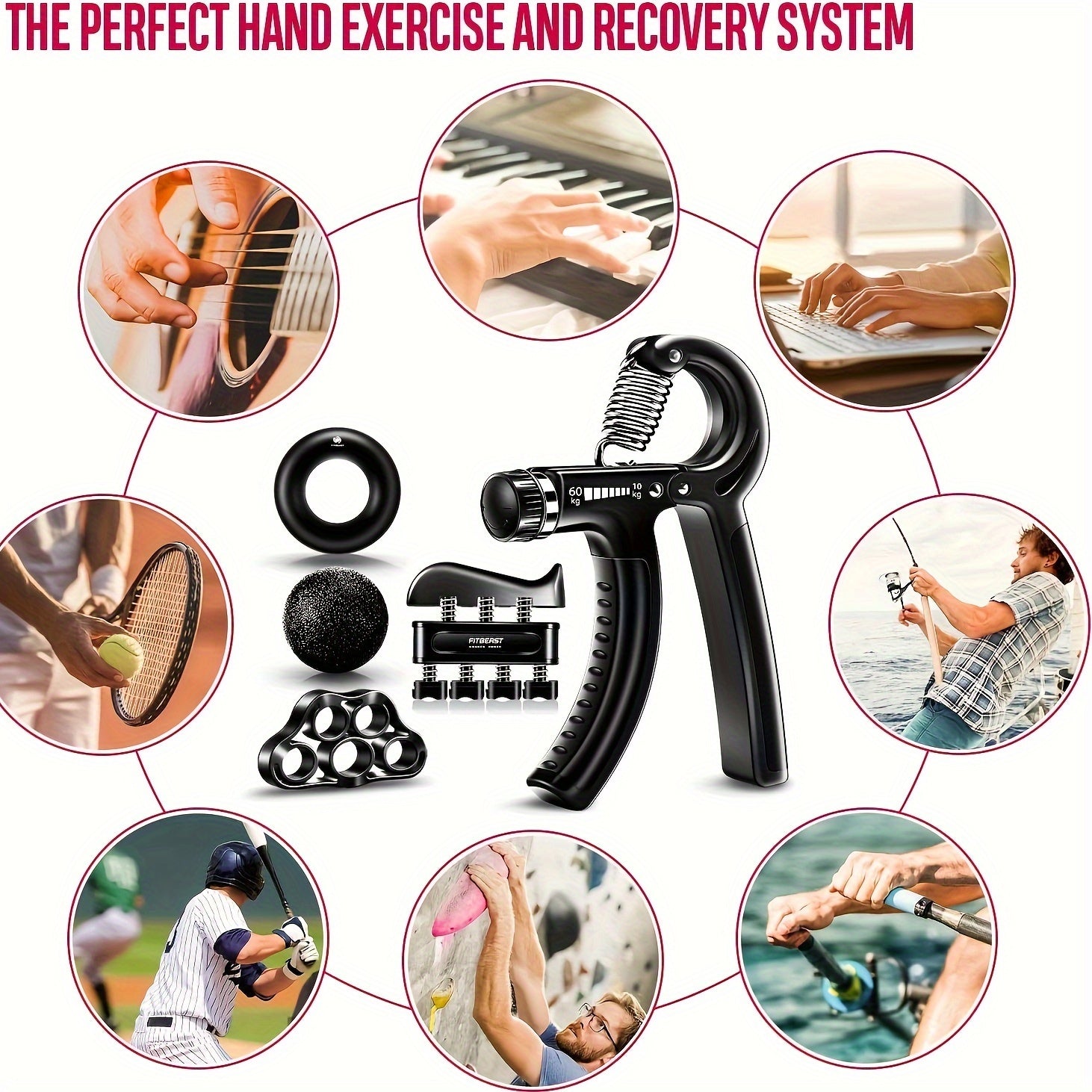Adjustable Hand Grip Strengthener Kit Finger Exerciser Set