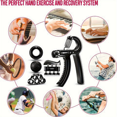 Adjustable Hand Grip Strengthener Kit Finger Exerciser Set