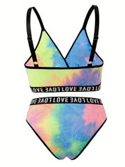  Tie Dye Letter Tape Bra & Underwear Set
