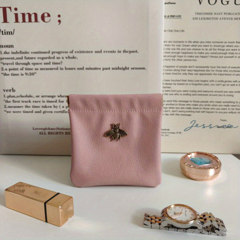 Metal Bee Decor Lipstick Bag PU Leather Cosmetic Bag