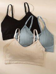 3pcs Wireless Comfy Sports Bras Breathable Intimates Women's Lingerie