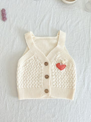 Baby Girl Love Knitted Vest Coat V Neck Botton Cotton Sweater