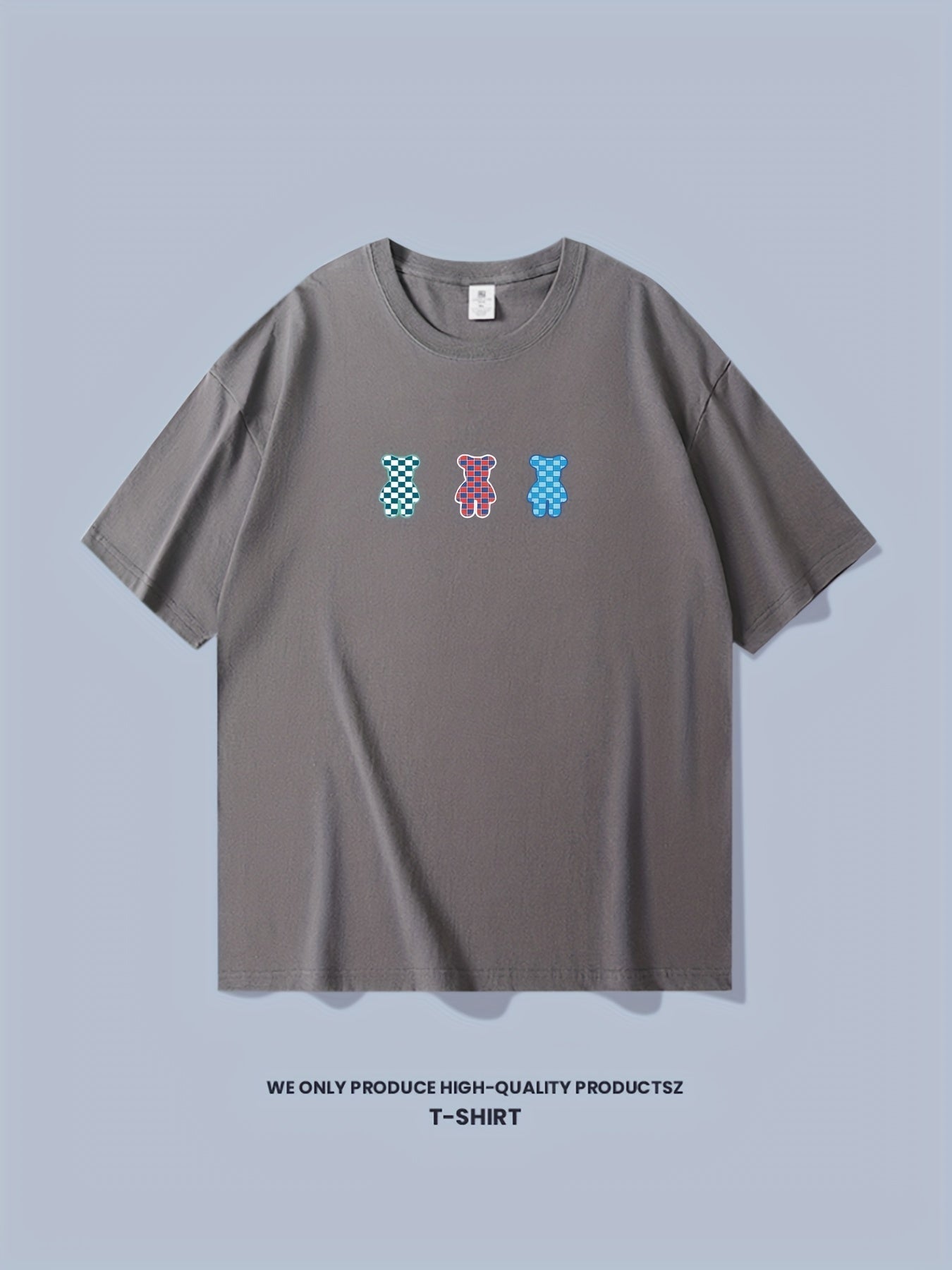 Cotton Bear Print Men's Graphic Crew Neck T shirt for Summer