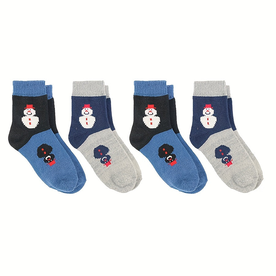 4 Pairs Cartoon Christmas Print Comfy Crew Socks Women's Stockings